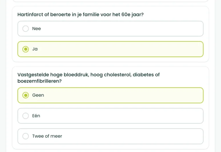 Vraag 3 en 4 van de BioProfile-hartscan: de familiegeschiedenis van hart en vaten, en vastgestelde aandoeningen
