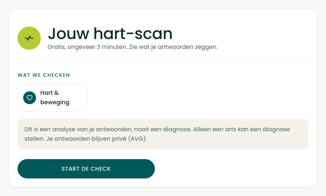 Startscherm van de BioProfile-hartscan met de knop om te beginnen