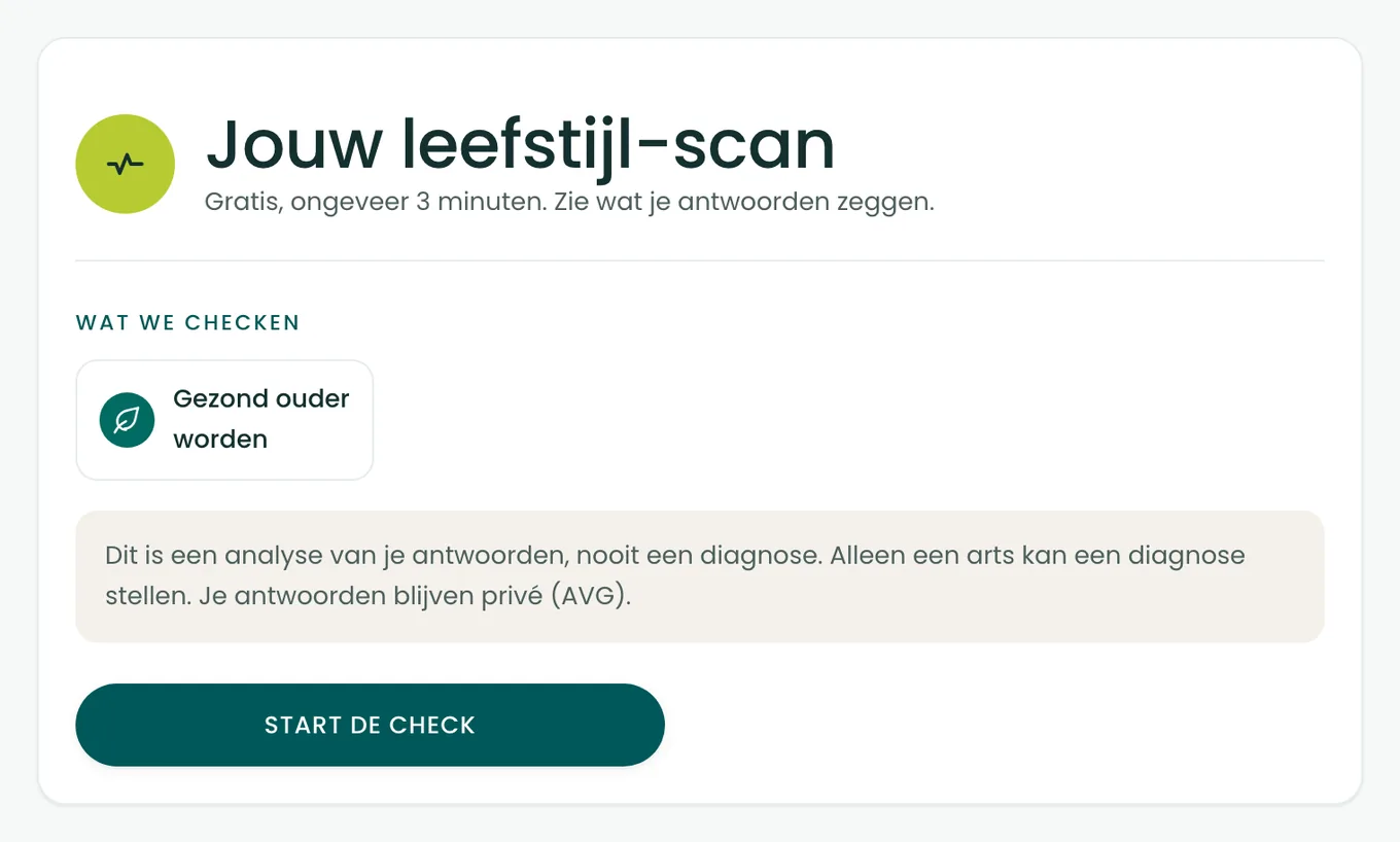 Startscherm van de BioProfile-leefstijlscan met de knop om te beginnen