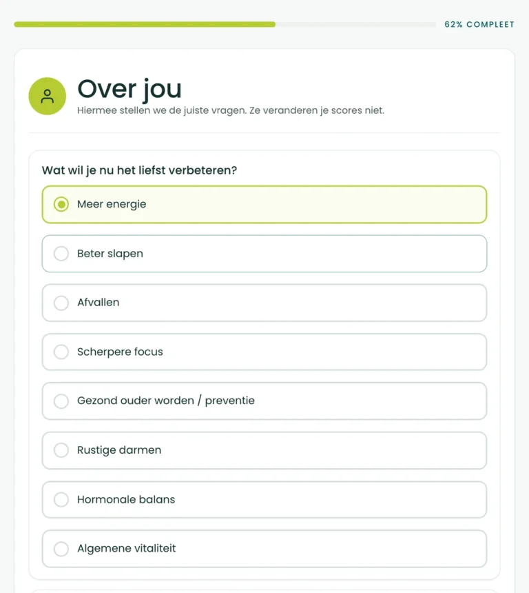 Vraag naar wat je het liefst wilt verbeteren, in de BioProfile-scan, met meer energie aangevinkt