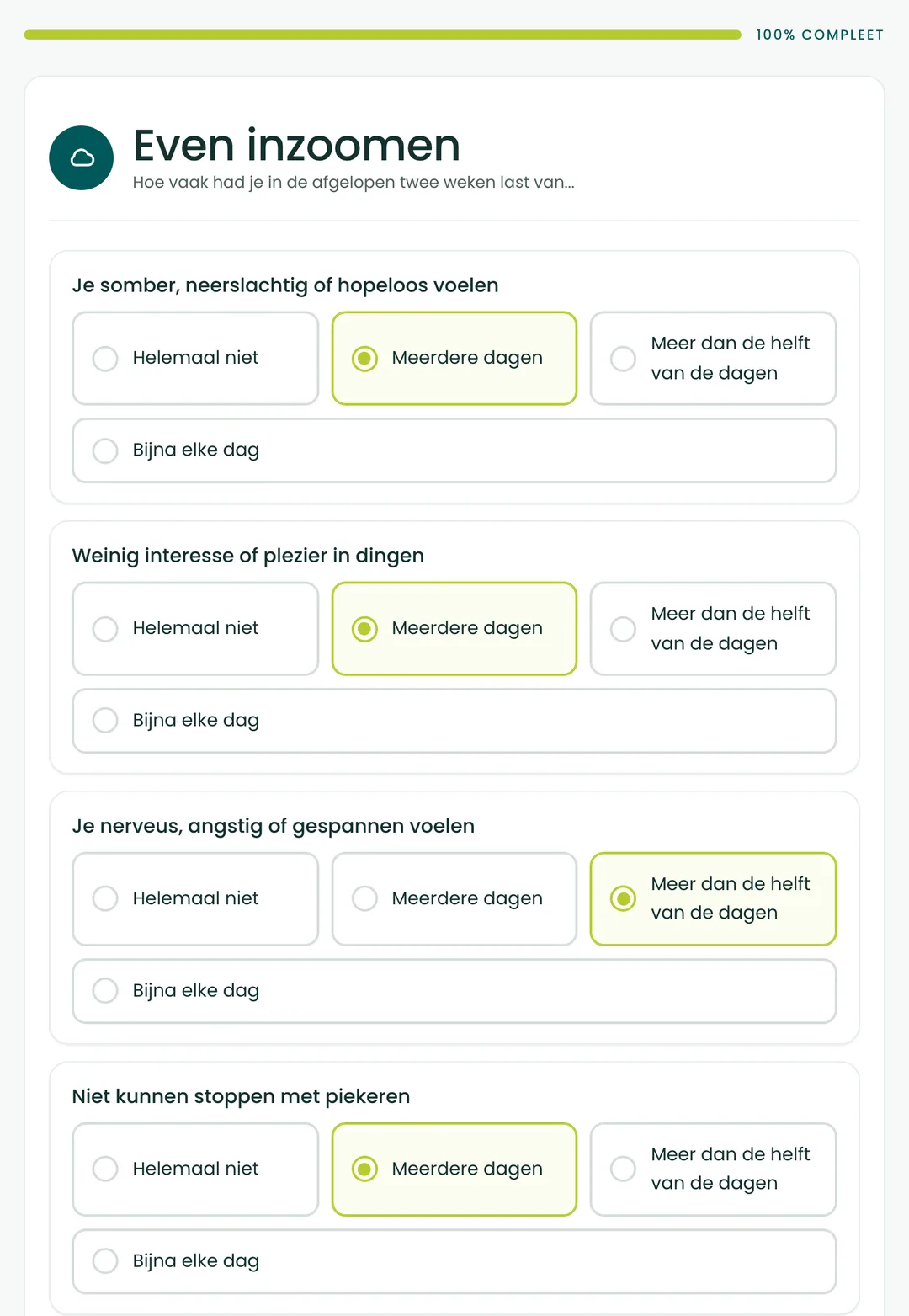 De vier vervolgvragen over stemming en piekeren in de BioProfile-scan