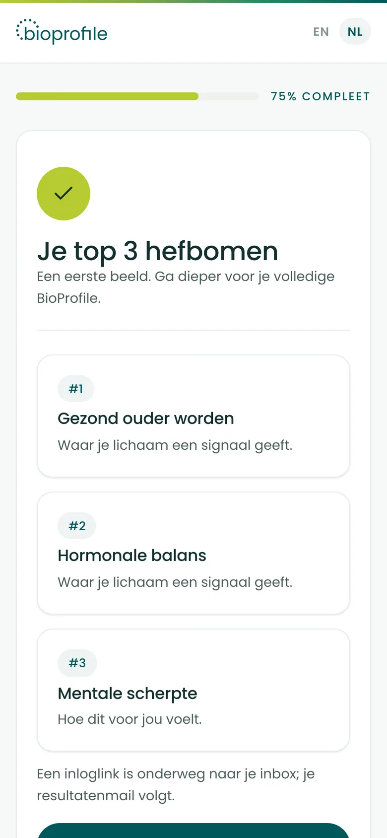 De uitslag van de korte scan: je drie grootste hefbomen.