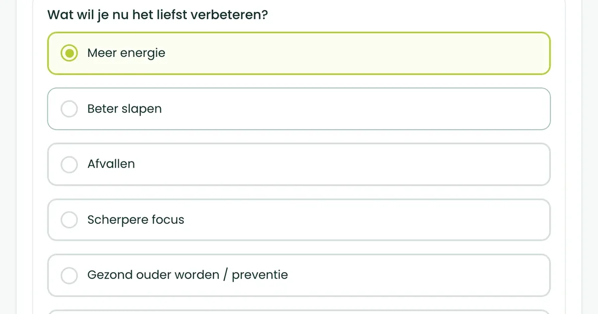 Zelf je vermoeidheid symptomen nagaan: de vraag in de BioProfile-scan naar wat je het liefst wilt verbeteren, met meer energie aangevinkt.