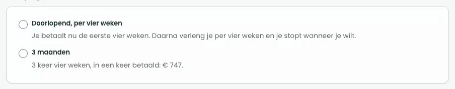 Die Laufzeit eines Begleitpakets: fortlaufend, je vier Wochen oder drei Monate.